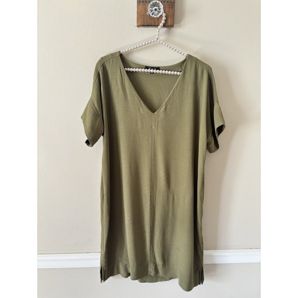 Madewell Womens Size M Novel Shift Dress V-Neck Olive Green Short Sleeve